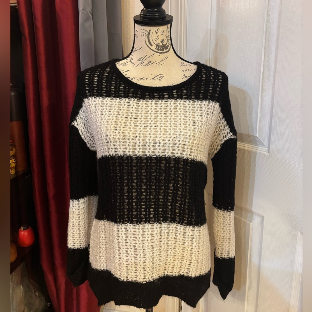Red Paint Black & White Stripes Sweater